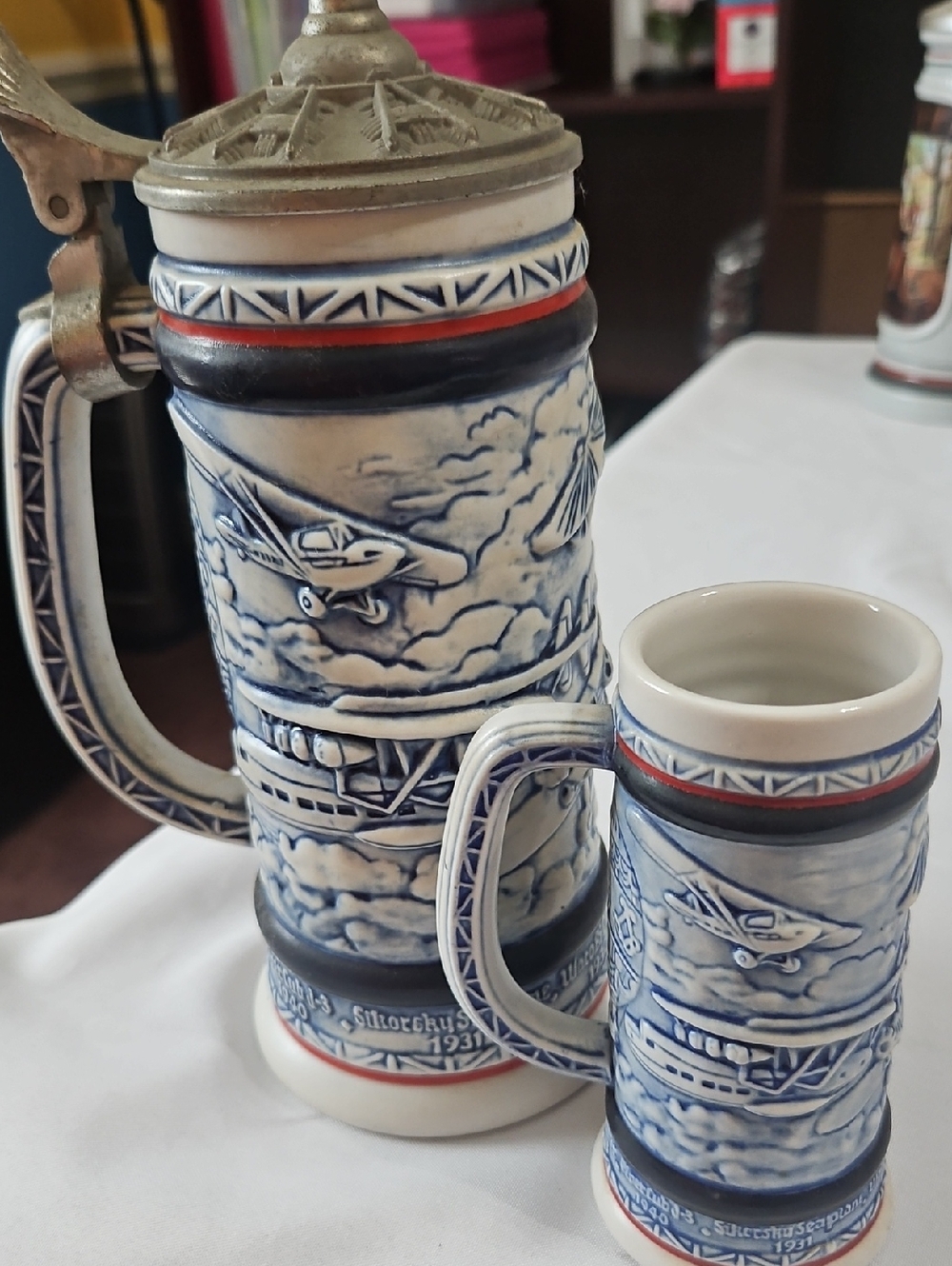 AVON HISTORY OF AVIATION - 2 BEER STEINS, VINTAGE